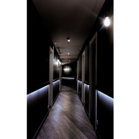 A dark, narrow hallway